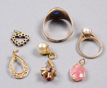 PARTI SMYCKEN, 8 st, guld, 10-18K, 1900-tal. Total vikt 25 gram.