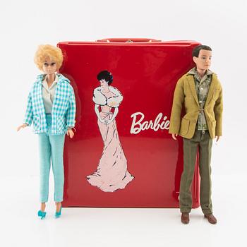 Barbie, "Bubble cut", Ken, brown-haired version with flocked hair. 1960s, with clothes and wardrobe.