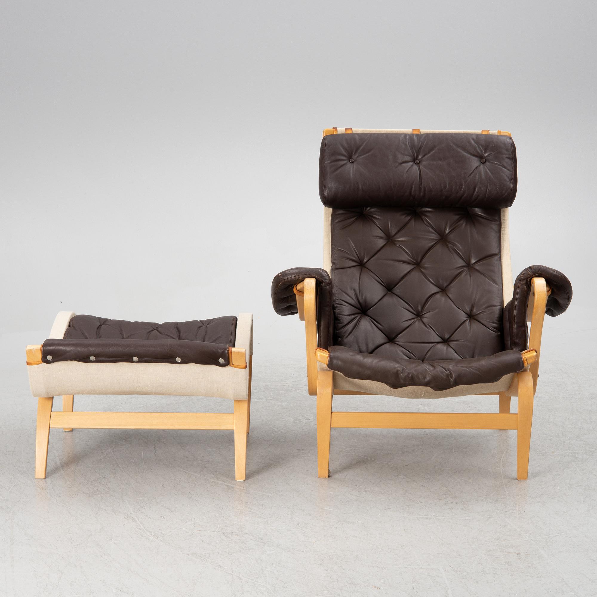 Bruno Mathsson, a 'Pernilla' armchair with ottoman, Dux.