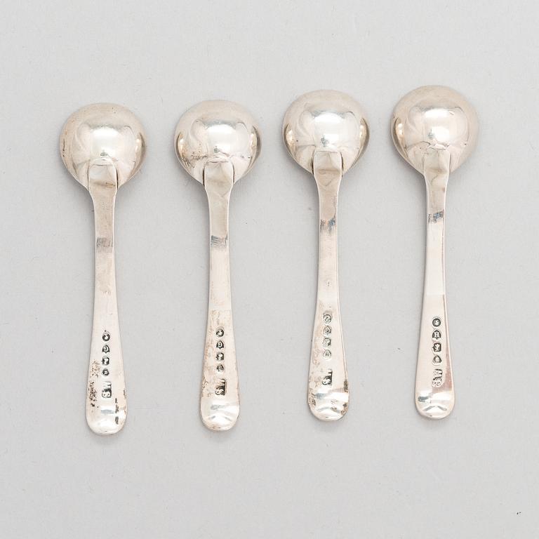 SALTKARSSET för fyra, sterling silver, London 1883.