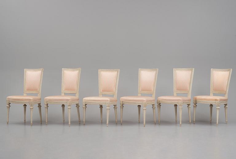 A set of six late Gustavian chairs, late 18th century.