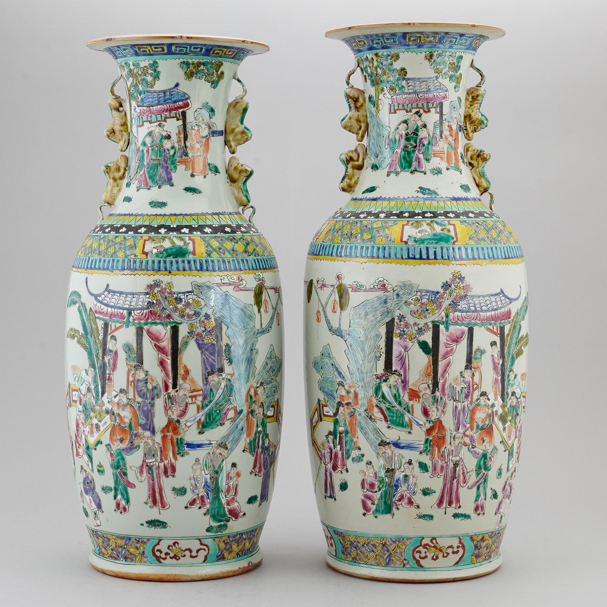 A pair of famille rose floor vases, 20th century.