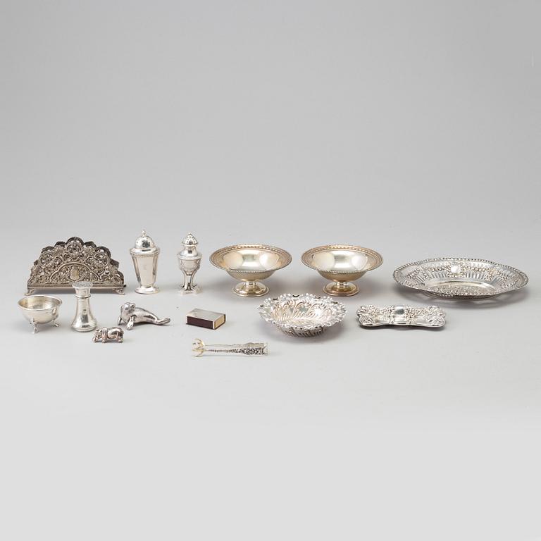 A SET OF SILVER OBJECTS, 14 parts.