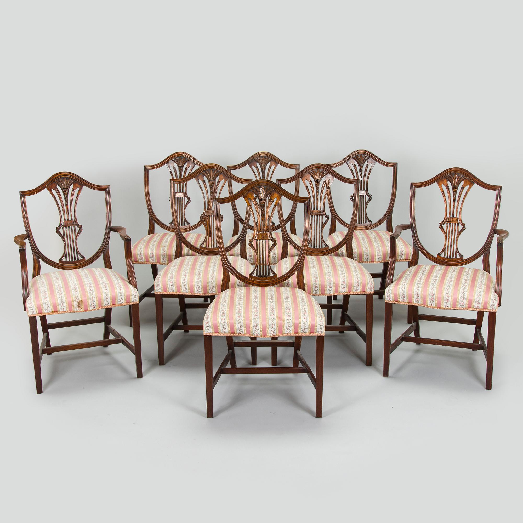 Matbord och stolar, 8 st, England 1970-tal.