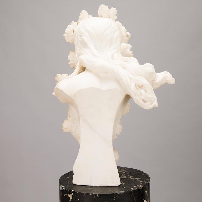 AN RENÉ CHARLES MASSÉ, "Allegorie de la vigne", after, signed female alabaster bust on a pedestal.