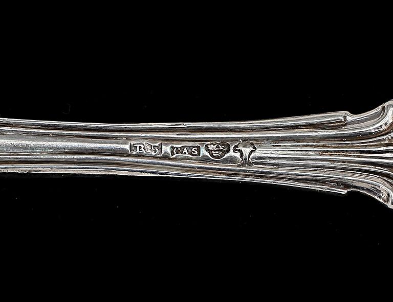 SERVISDELAR, silver, 12 delar, Olga o snäckmodell, CAS,  Eksjö, 1856, IDB, Göteborg, 1840 samt 1830. Tot vikt ca358,2g.