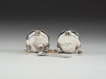 A pair of English 18th century silver salts, makers mark of Edward Wood, London 1749.