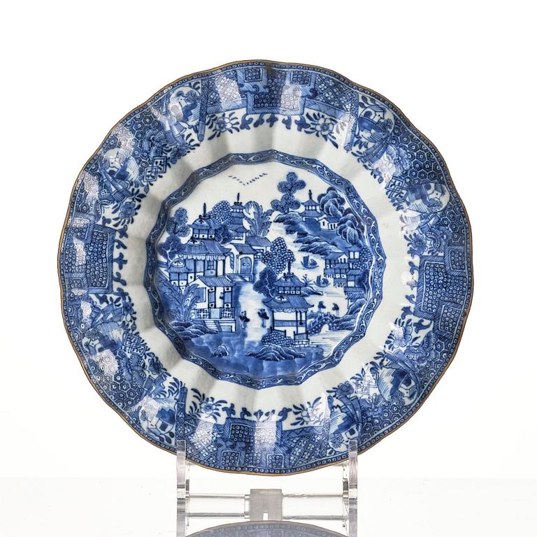 A Chinese blue and white 'pomegranate' tureen with cover and stand, Qing dynasty, Qianlong (1736-95).