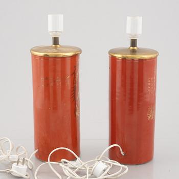 A pair of Chinese porcelain table lamps, 20th Century.