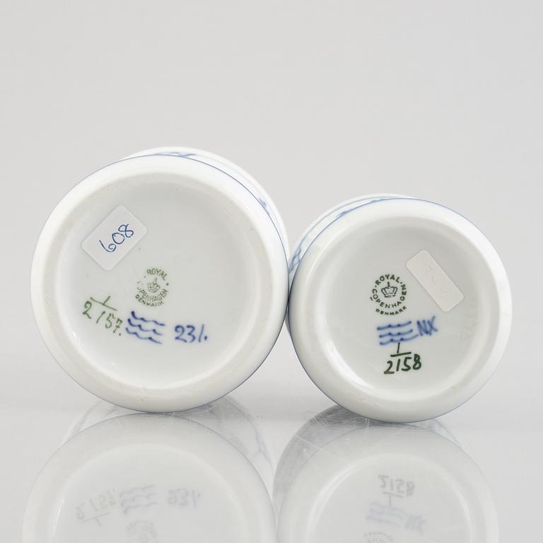 Two 'Blue Fluted' / 'Musselmalet rifflet' porcelain vases, Royal Copenhagen, post 1923.