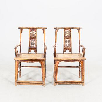 A pair of Chinese hardwood chairs, late Qing dynasty, 19th Century.