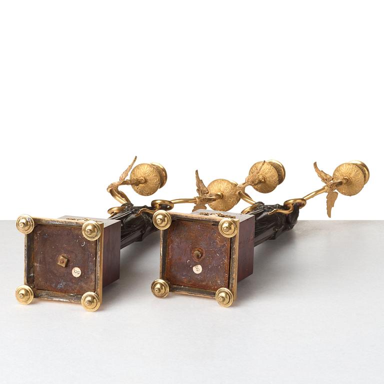 A pair of French Empire two-light candelabra, beginning of the 19th century.