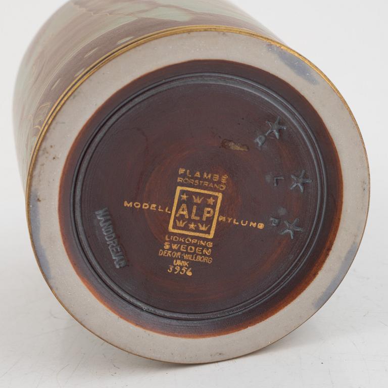 Gunnar Nylund, a 'Flambé' stoneware vase and a dish, ALP Lidköping, 1930's/40's.