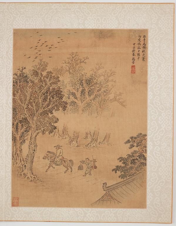 An album with 12 paintings by Qing dynasty artists, circa 1900. Attributed to Zhang Jian, Shou Ping, Yang Jin, after.