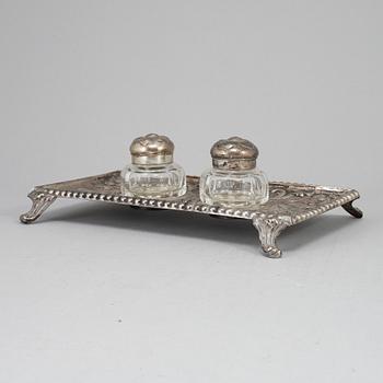 A silver and glass inkwell, Henrik Möller, Trondheim, Norway.