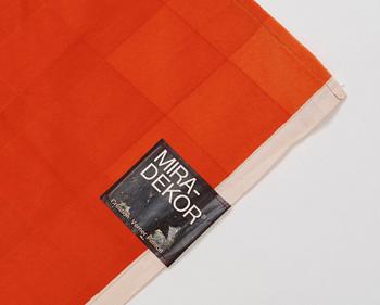 Verner Panton, CURTAINS, 2 PIECES, AND SAMPLERS, 11 PIECES.  Cotton velor. A variety of orange nuances and patterns. Verner Panton.