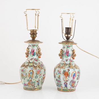 A pair of Canton porcelain vases/lamps, China, second half of the 19th century.