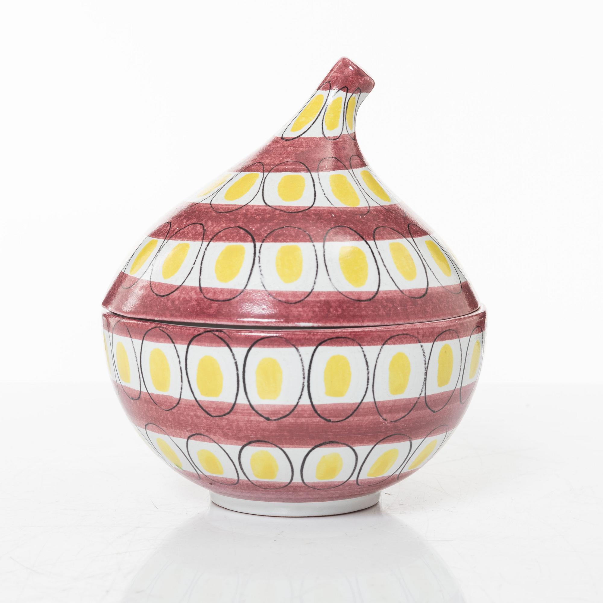 Stig Lindberg, ask med lock, fajans, Gustavsberg Studio.