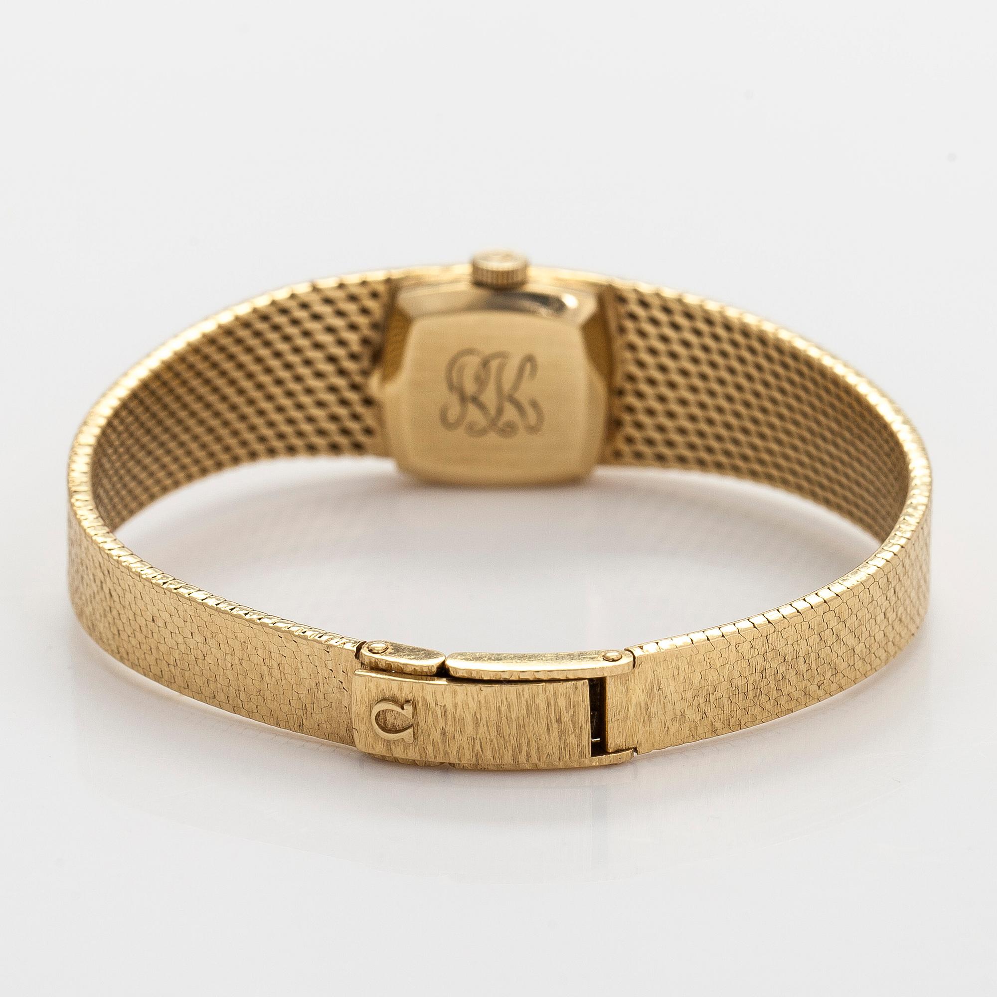 Omega, wristwatch, 18K gold, manual, plexiglass.