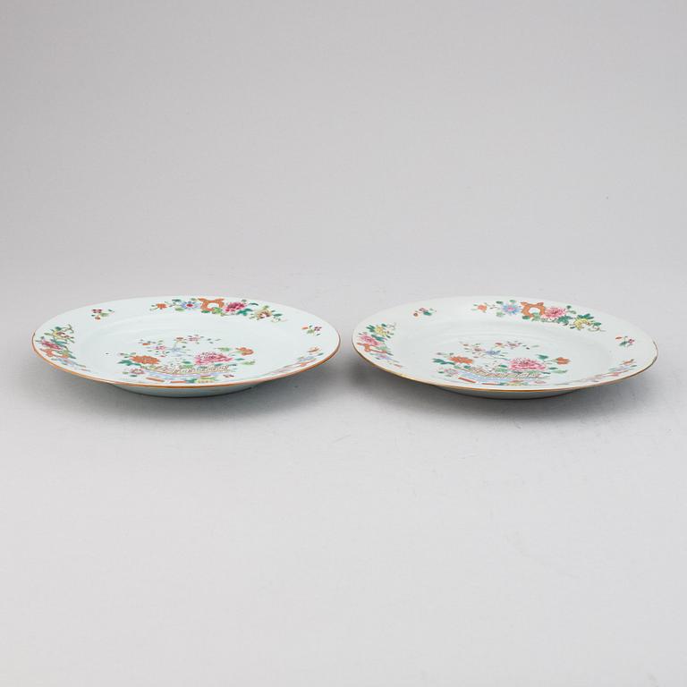 Eight famille rose export porcelain plates, Qing dynasty, Qianlong (1736-95).