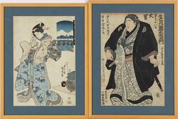 Utagawa Kunisada, two woodblock prints, Edo (1603-1868), 19th century.