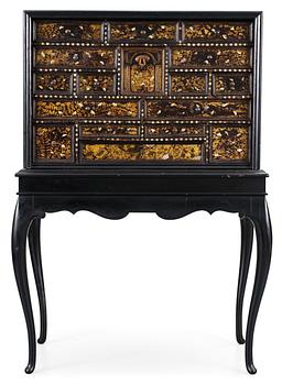 A Japanese black lacquer mother-of-pearl inlayed cabinet, Edo period, presumably Momoyama.