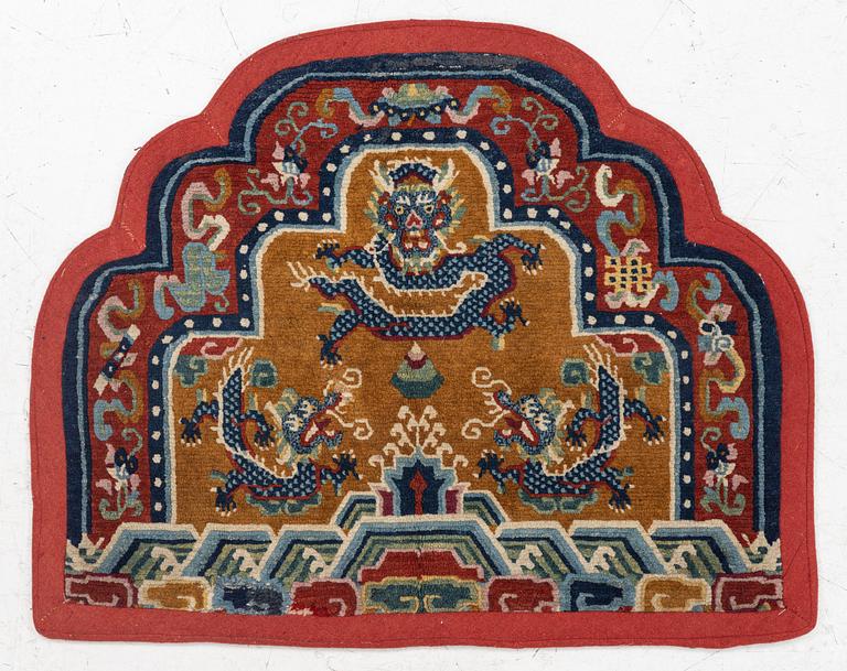 An Antique Tibetan throne rug, c 66 x 81 cm.
