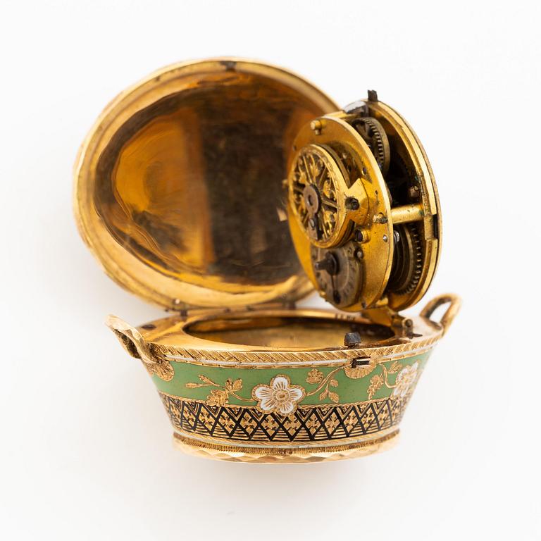 Fickur i form av korg, guld och emalj, Genève, Schweiz, tidigt 1800-tal.