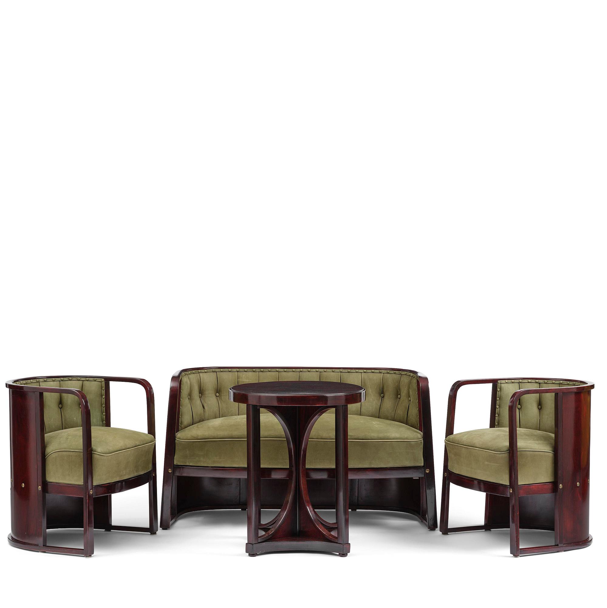 Josef Hoffmann, salongsmöbel, fyra delar, modell 421/428, Jacob & Josef Kohn, Wien, 1900-talets början.