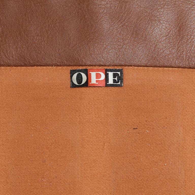 Ib Kofod-Larsen, a teak and brown leather easy chair, Olof Perssons Fåtöljindustri (OPE), Sweden, 1950-60's.