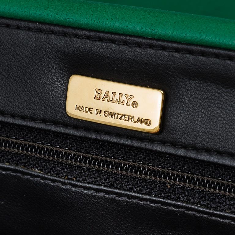 BALLY, a green leather handbag.