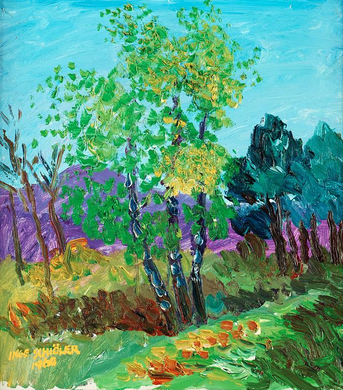 Inge Schiöler, Landscape with blooming tree.