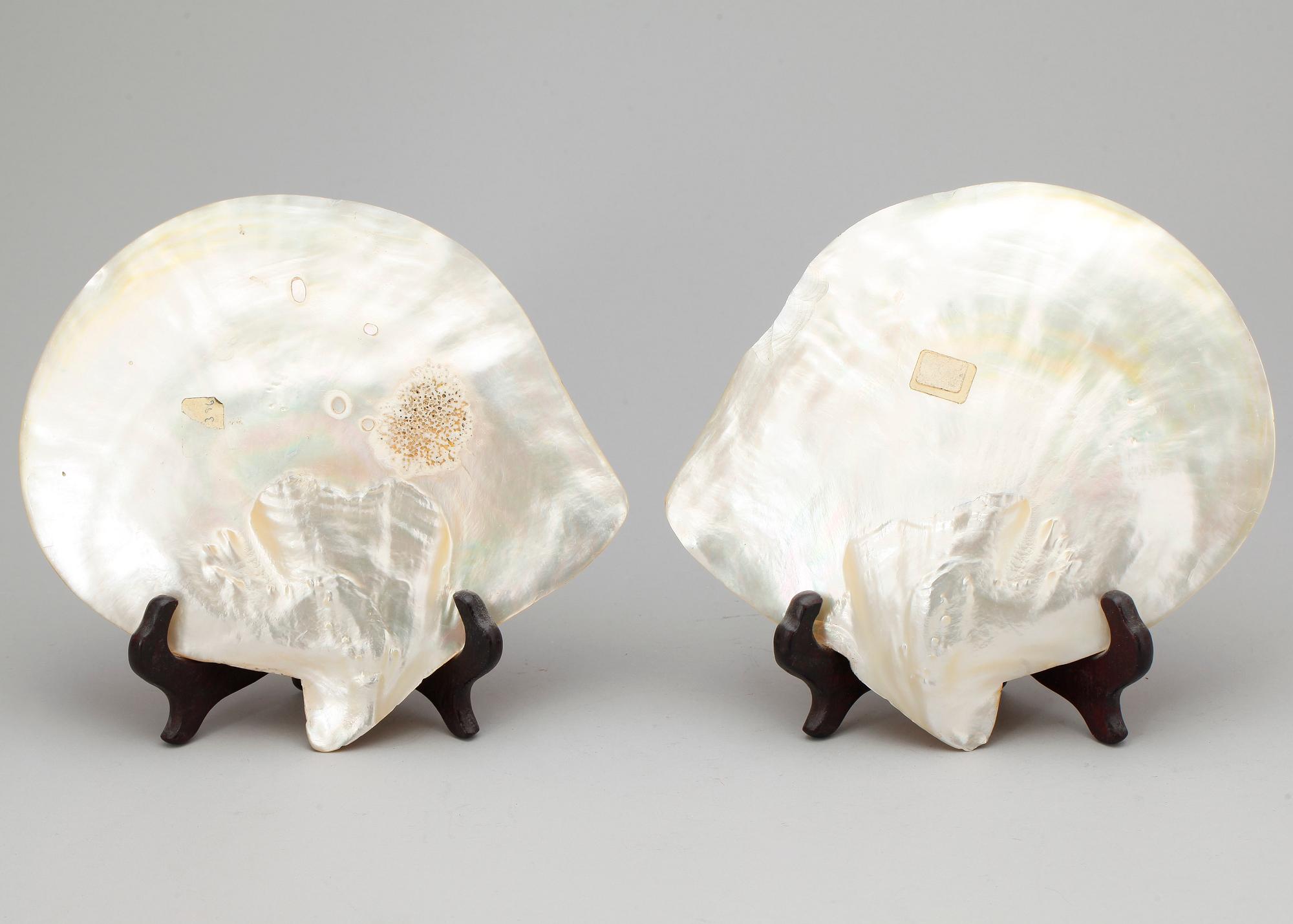 SNÄCKOR / SKULPTURER, ett par, pärlemor, Kina, 1900-tal.