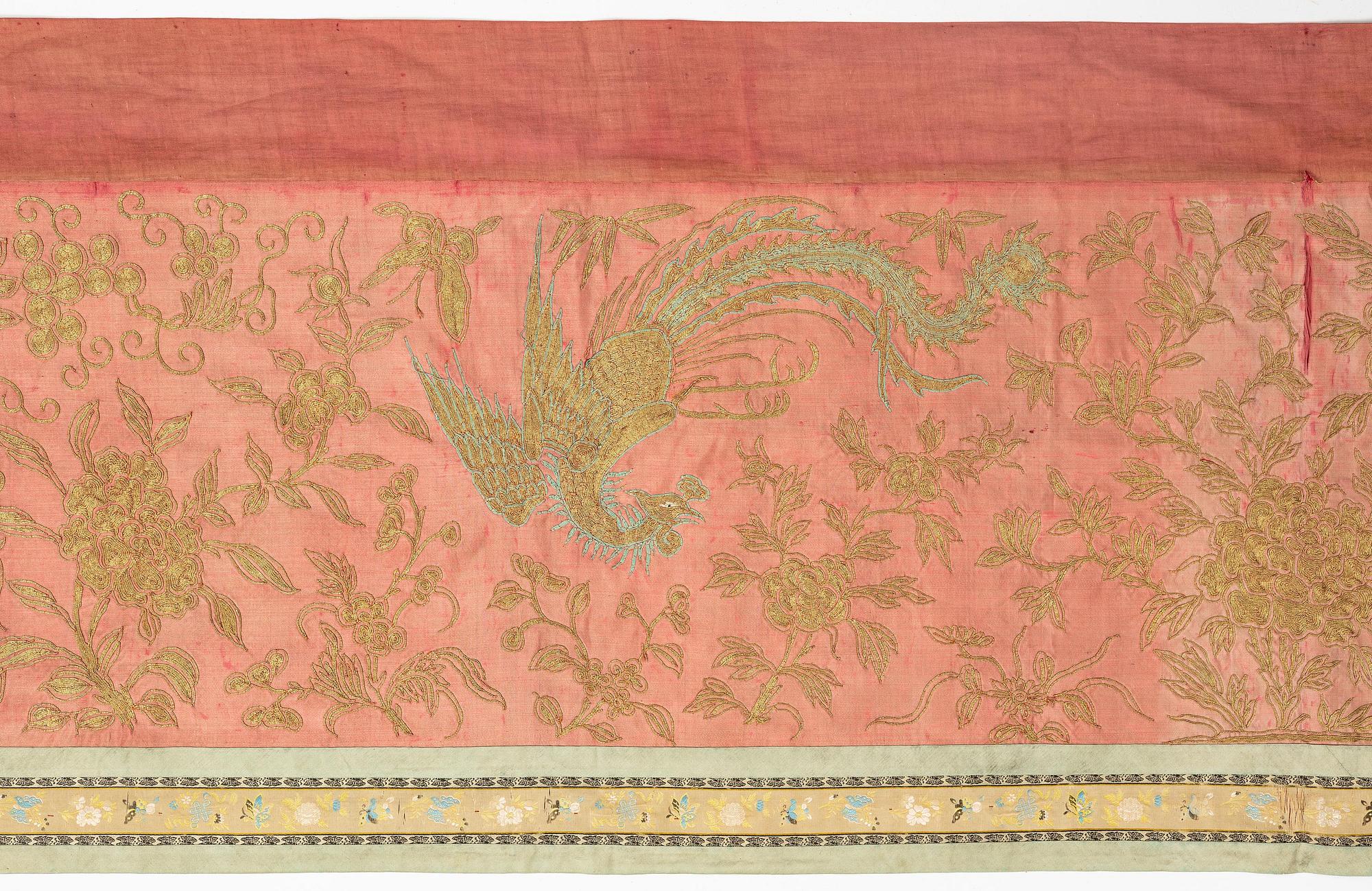 A group of three embroidered silk textiles, Qing dynasty, 18th/19th century.