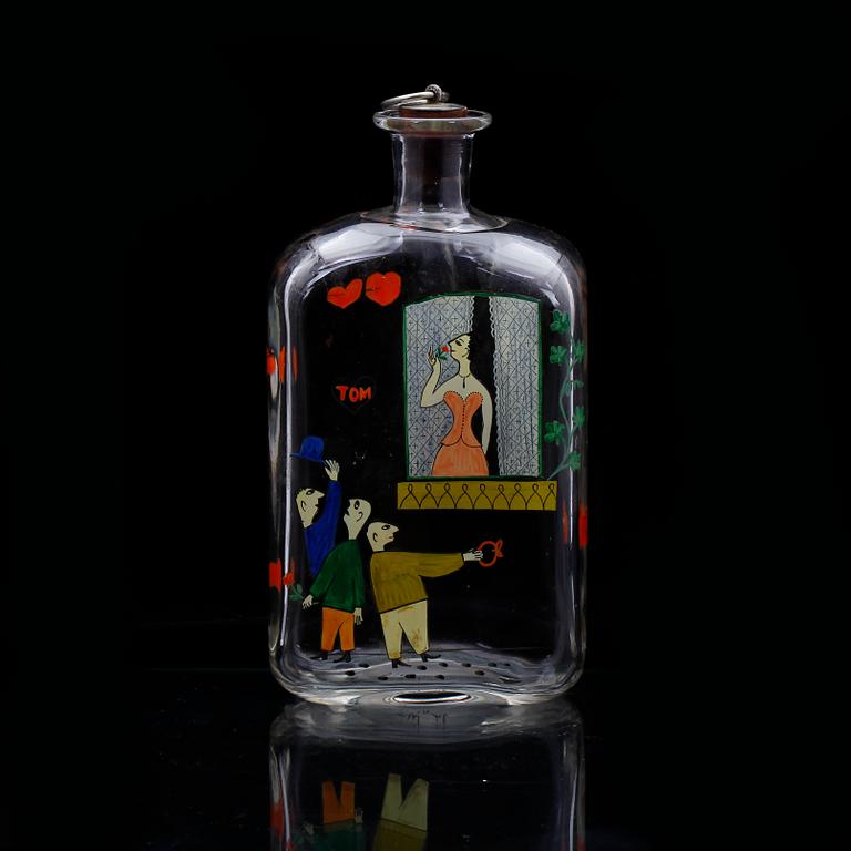 BRÄNNVINSFLASKA, glas Tapio Wirkkala, Iittala 1948.