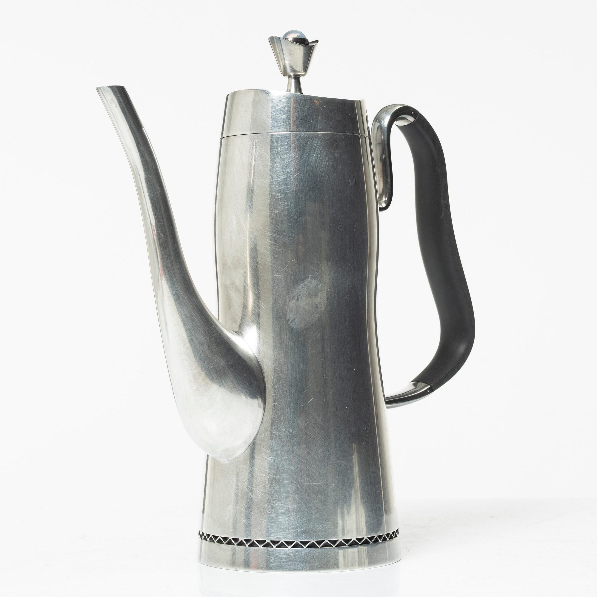 A three-piece silver coffee service by Helge Lindgren for K. Andersson, Stockholm, 1958.