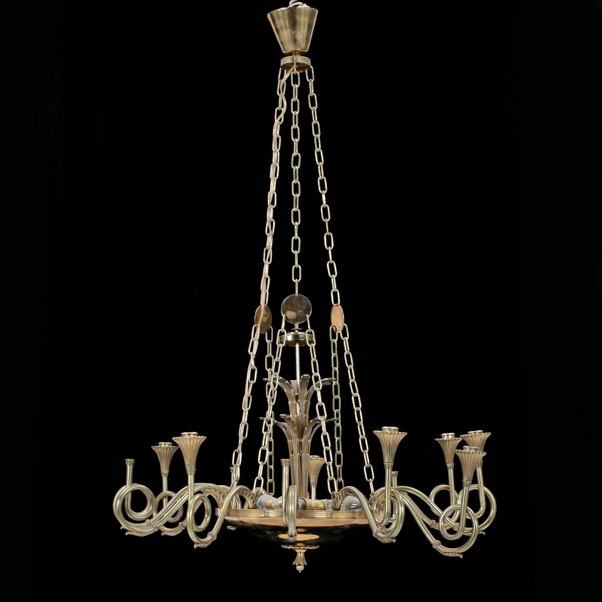 TAKLAMPA, mässing, 1900-talets mitt. H 47(95 inkl kedja).