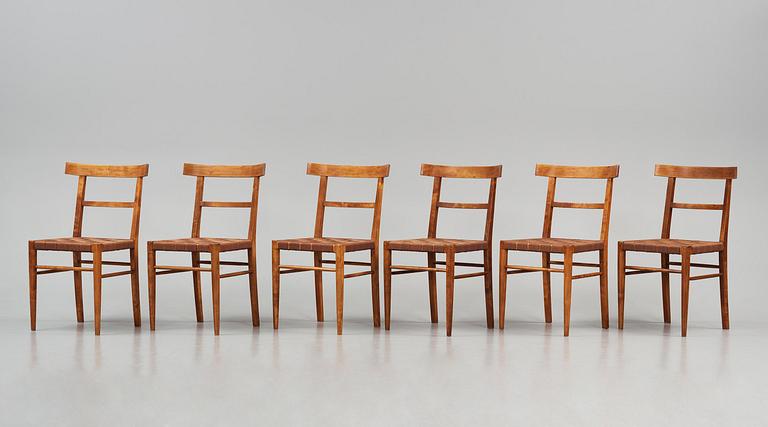 Gunnar Asplund, a set of six stained birch chairs, Nordiska Kompaniet, ca 1926-28, for the Stockholm Public Library.