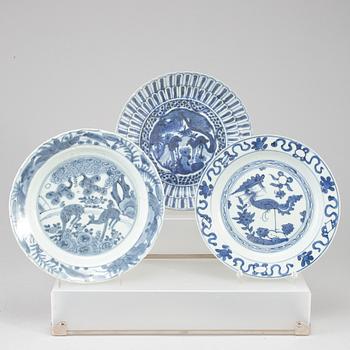 Three blue and white dishes, Ming dynasty (1368-1644).