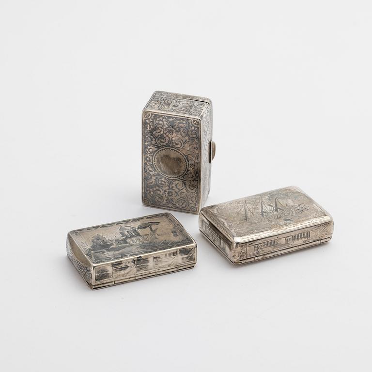 Three silver cases, Russia, 19th century.