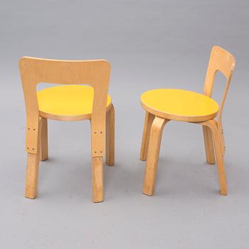 BARNSTOLAR, 2 st, modell 65, Alvar Aalto. Artek 1970-tal.