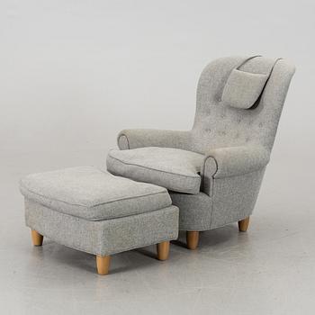 CARL MALMSTEN, fåtölj med fotpall, "Jättepaddan", sent 1900/2000-tal.