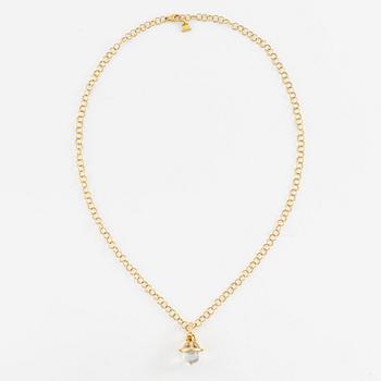 Pendant with chain in 18K gold featuring rock crystal and round brilliant-cut diamonds, Temple St Clair.