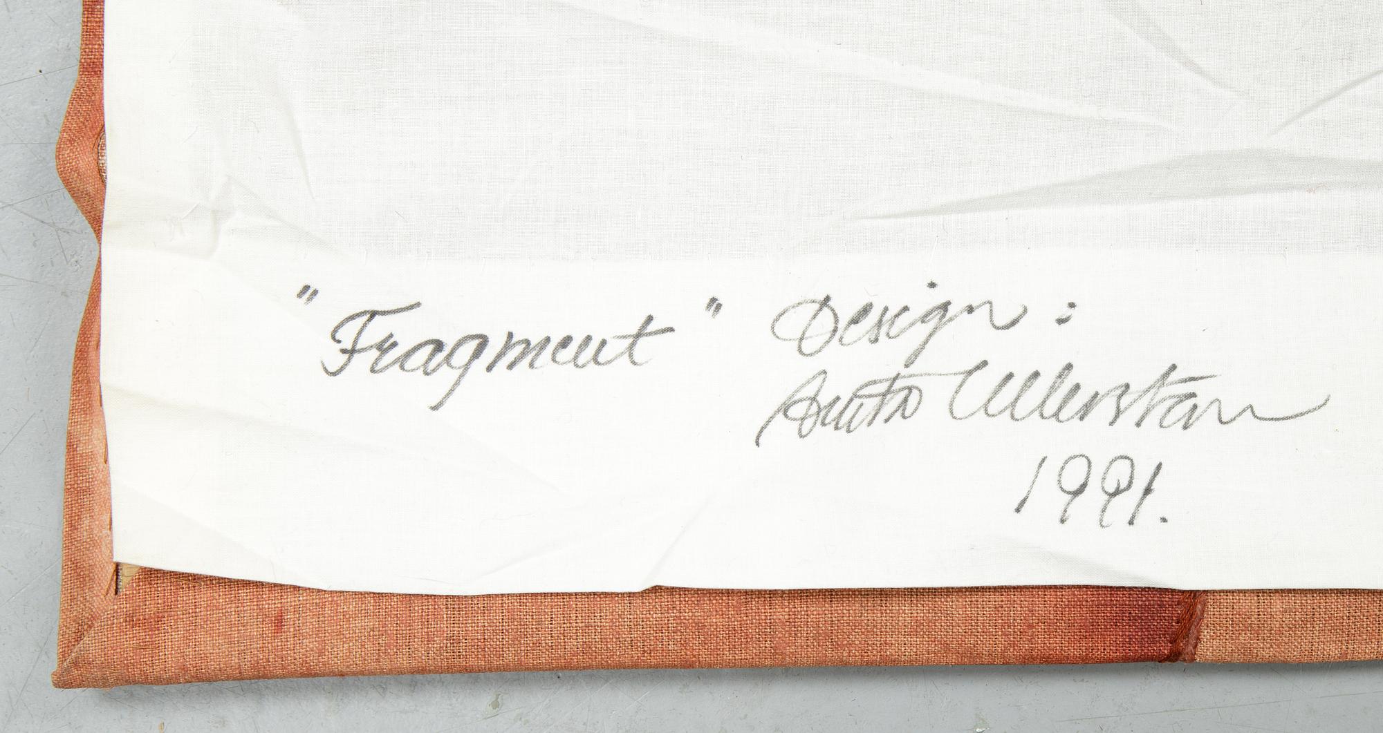 Anita Ullerstam, "Fragment", wallhanging, ca 105 x 156 cm, dated 1991.