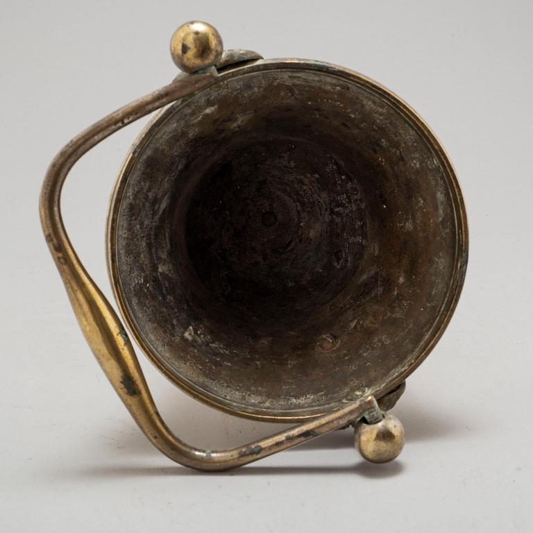 AN 18TH CENTURY SILVERED BRONZE HOLY WATER BOWL.