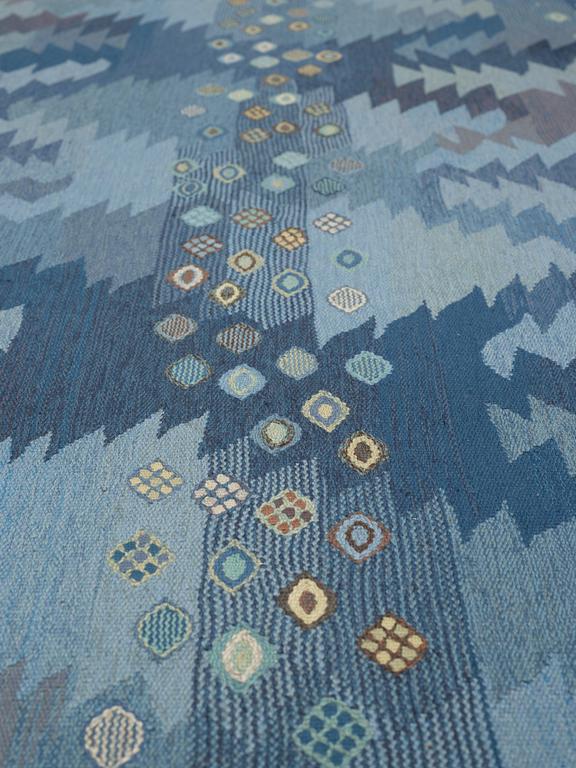 Barbro Nilsson, A carpet, "Tånga blå", flat weave, ca 355 x 252-256 cm, signed AB MMF BN.