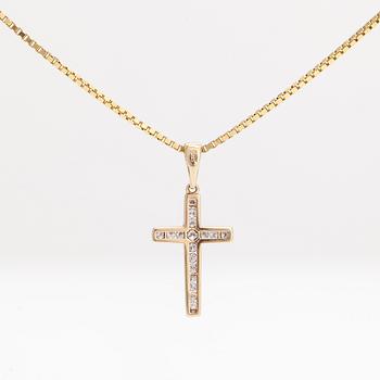 Halsband/ hänge, kors, 14K guld med diamanter tot. ca 0.19 ct.