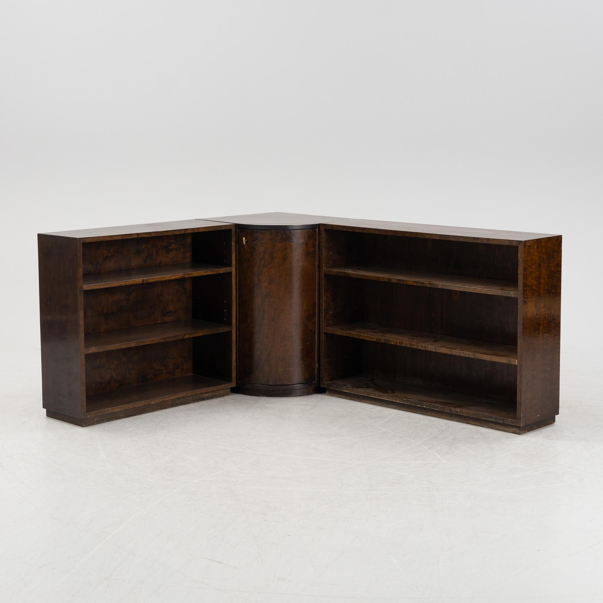 A three piece stained birch book case, 1930s.