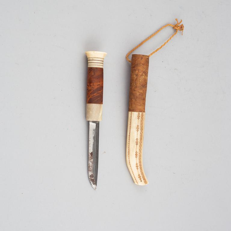 Lars Levi Sunna, a Sami reindeer horn knife, signed.