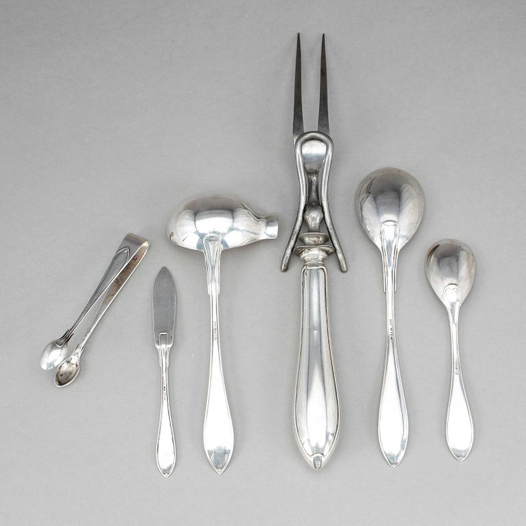 PARTI SILVER, 6 delar, modell "Svensk spets", 1910-30-tal. Tot vikt 283 gram.